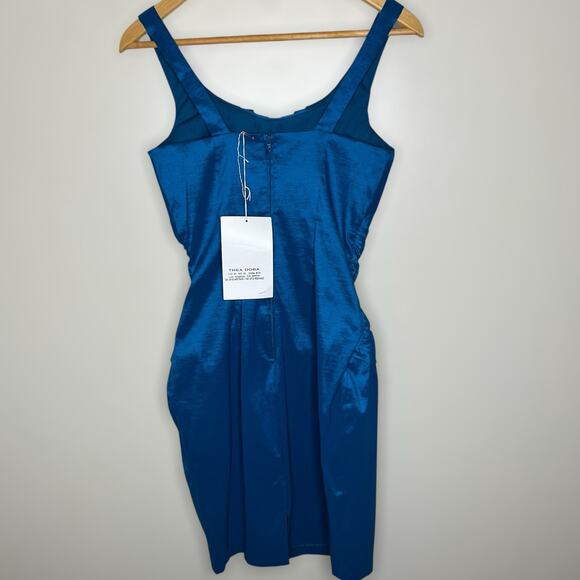 Thea Dora Mini Dress 4 Small Teal Blue Taffeta Evening Special Occasion Wedding - Picture 3 of 7